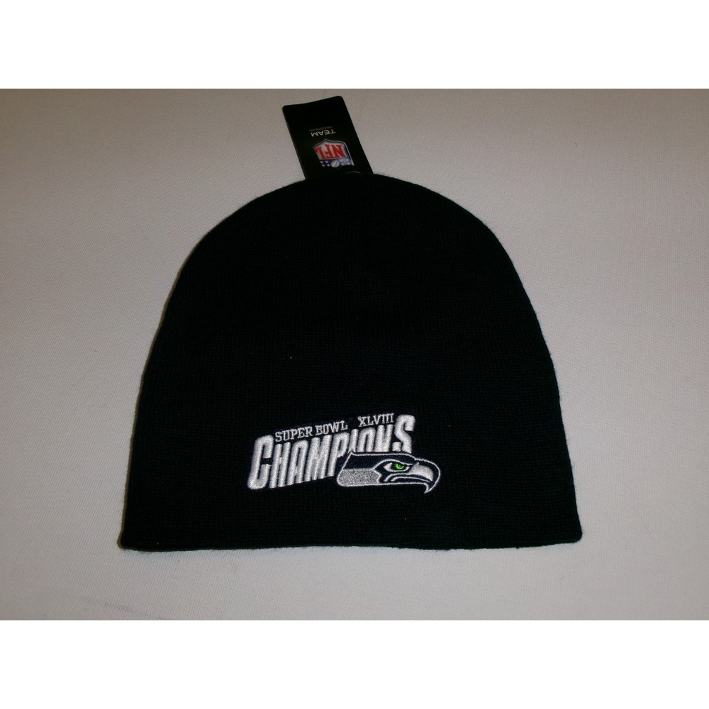 SEATTLE SEAHAWKS KNIT BEANIE TOBOGGAN Y2K 00s HAT CAP VINTAGE DEADSTOCK U5